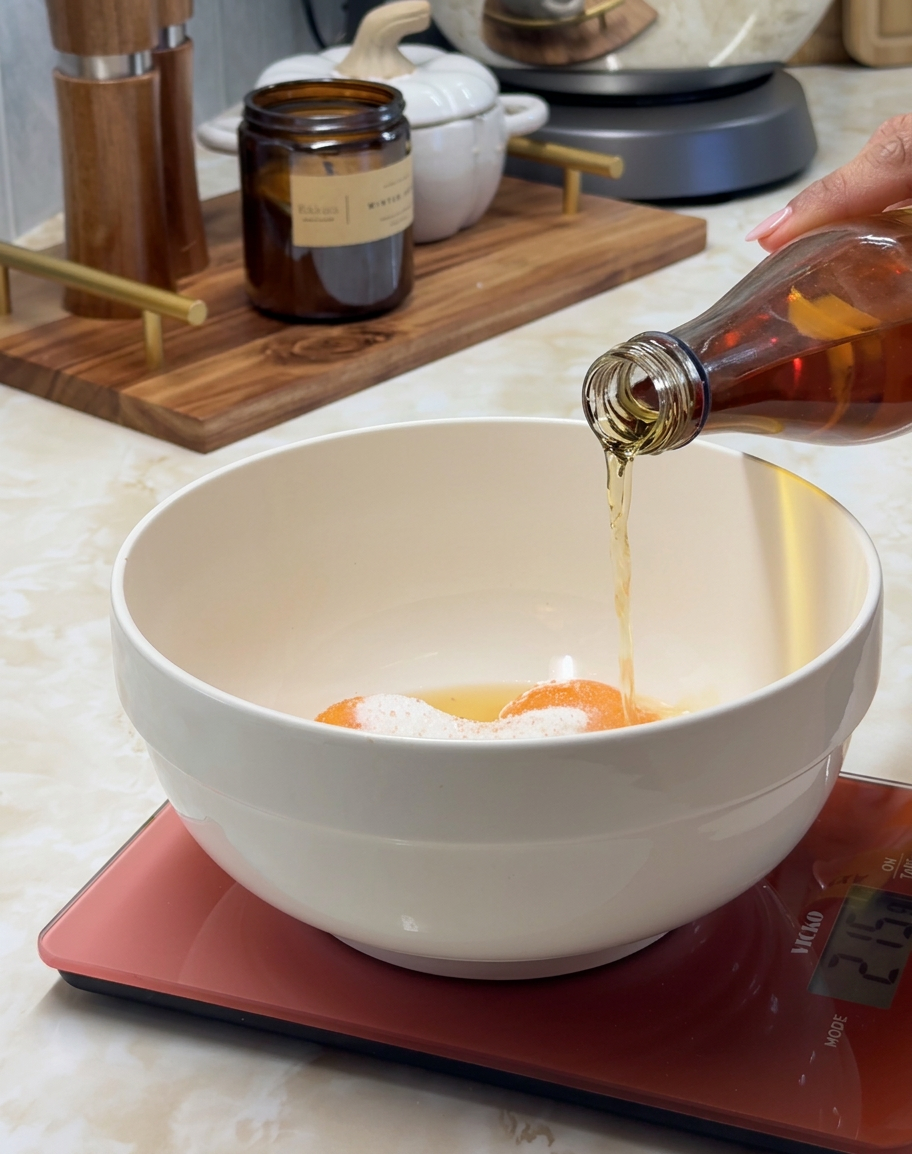 Adding brandy to the egg yolk mixture